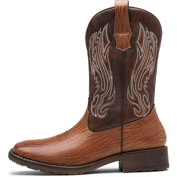 🆕Jousen Mens Amy8420-brown Embroidery Retro Square Toe Chunky Heeled Boots - Picture 7 of 12